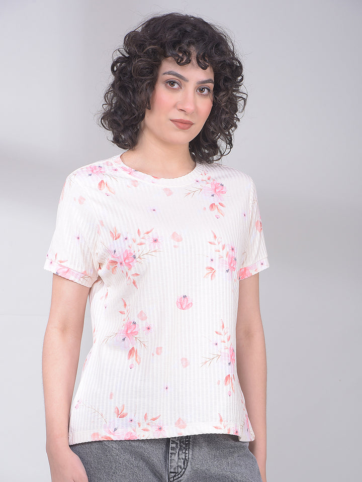 Yellow Floral Print Top-Women Tops-Crimsoune Club
