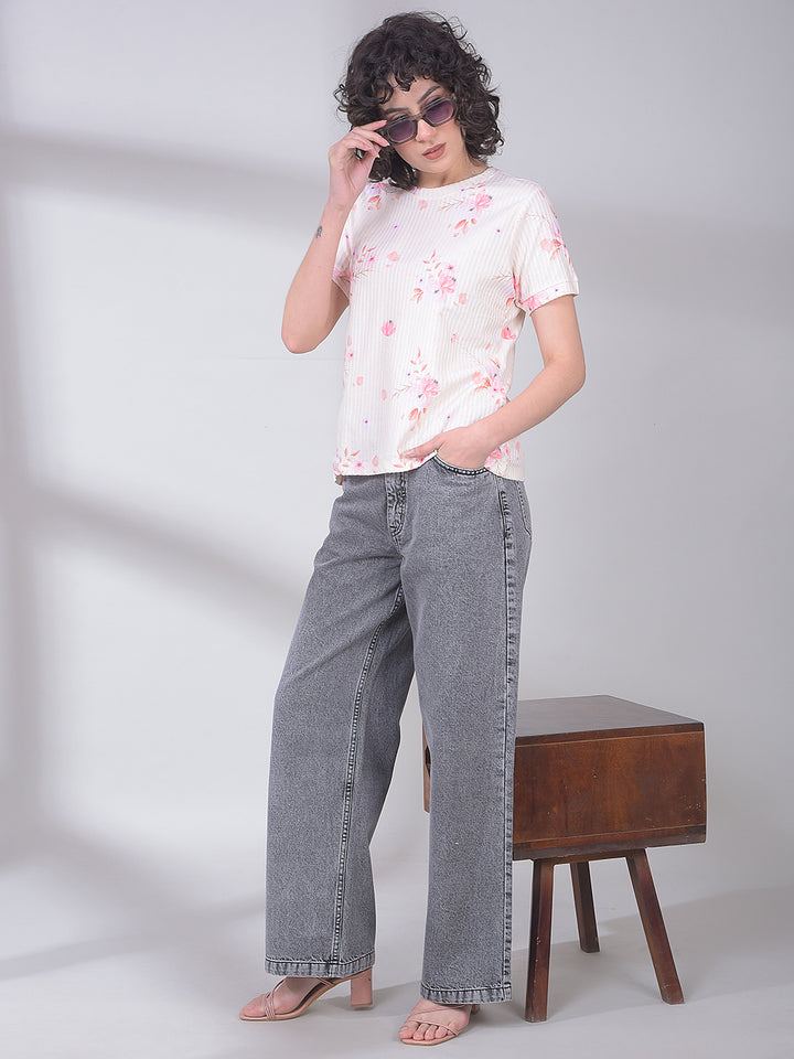 Yellow Floral Print Top-Women Tops-Crimsoune Club