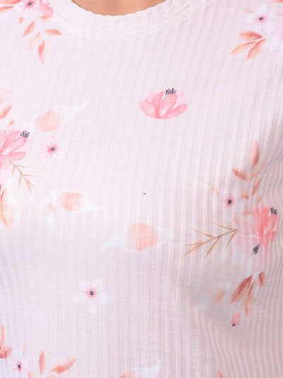 Women's Peach Floral Print Top-Women Tops-Crimsoune Club