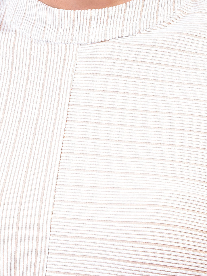 Beige Horizontal Stripes Sleeveless Crop T-Shirt-Women T-Shirts-Crimsoune Club