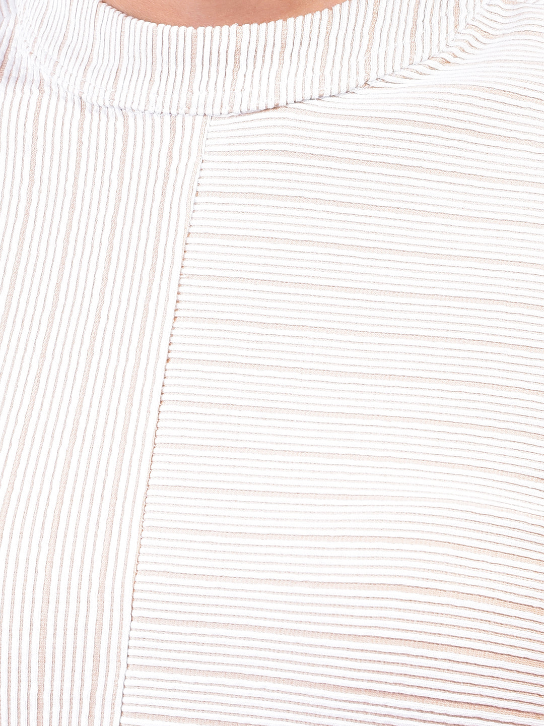 Beige Horizontal Stripes Sleeveless Crop T-Shirt-Women T-Shirts-Crimsoune Club