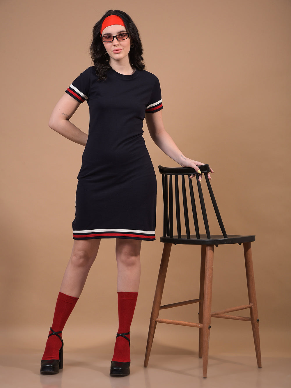 Women's Navy Blue Bodycon Dress-Women Dress-Crimsoune Club