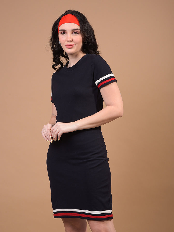 Women's Navy Blue Bodycon Dress-Women Dress-Crimsoune Club