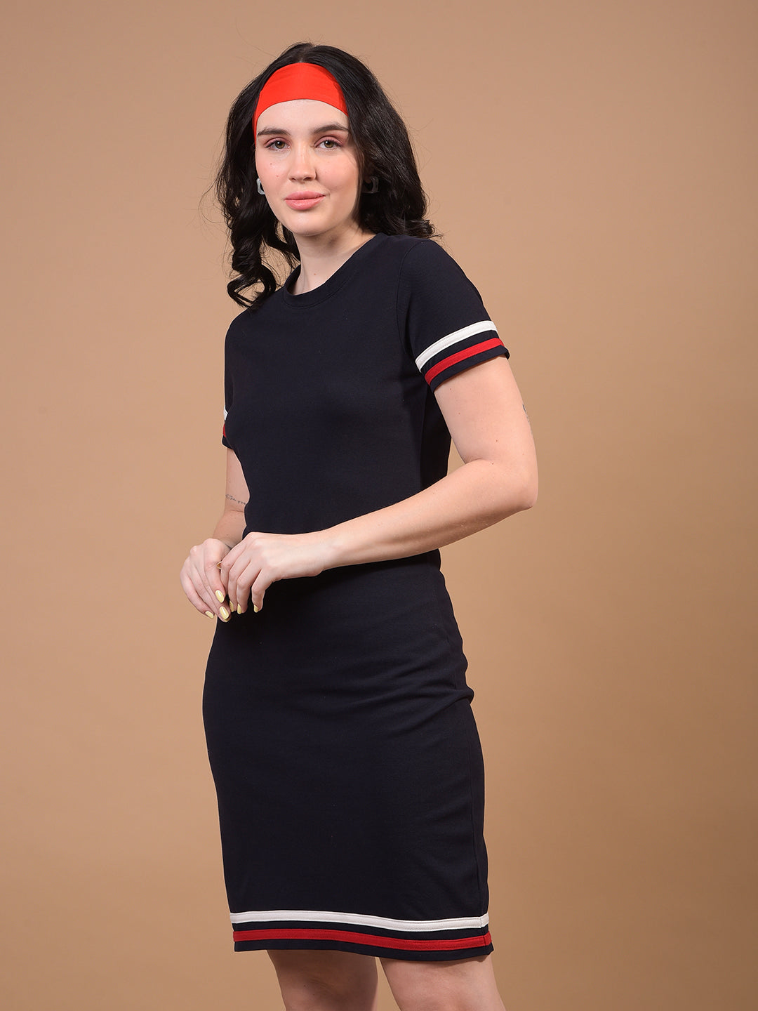 Women's Navy Blue Bodycon Dress-Women Dress-Crimsoune Club