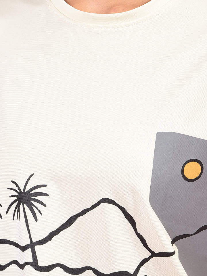 Cream Graphic Print Crop Length T-Shirt-Women T-Shirts-Crimsoune Club