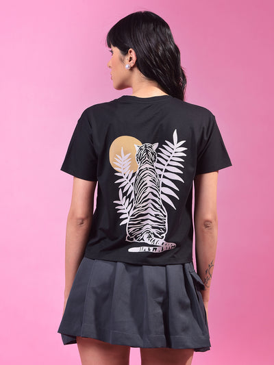Black Graphic Print Crop T-Shirt-Women T-Shirts-Crimsoune Club