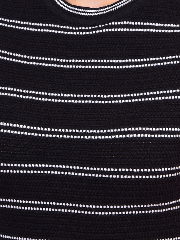 Black Horizontal Stripes 100% Cotton Sleeveless Top-Women Tops-Crimsoune Club