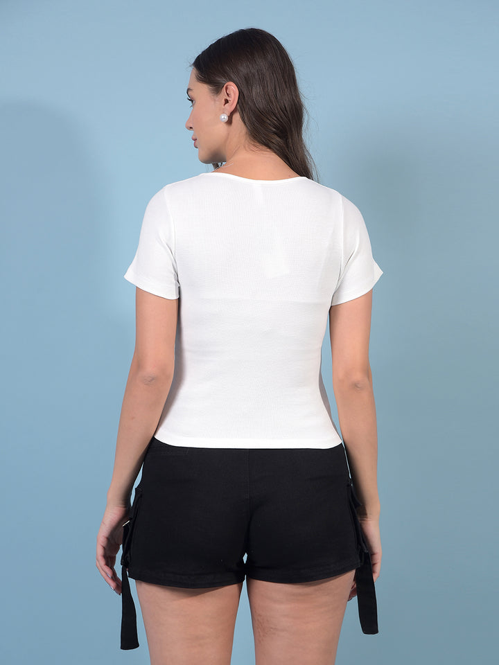 Women's White Jacquard T-Shirt-Women T-Shirts-Crimsoune Club
