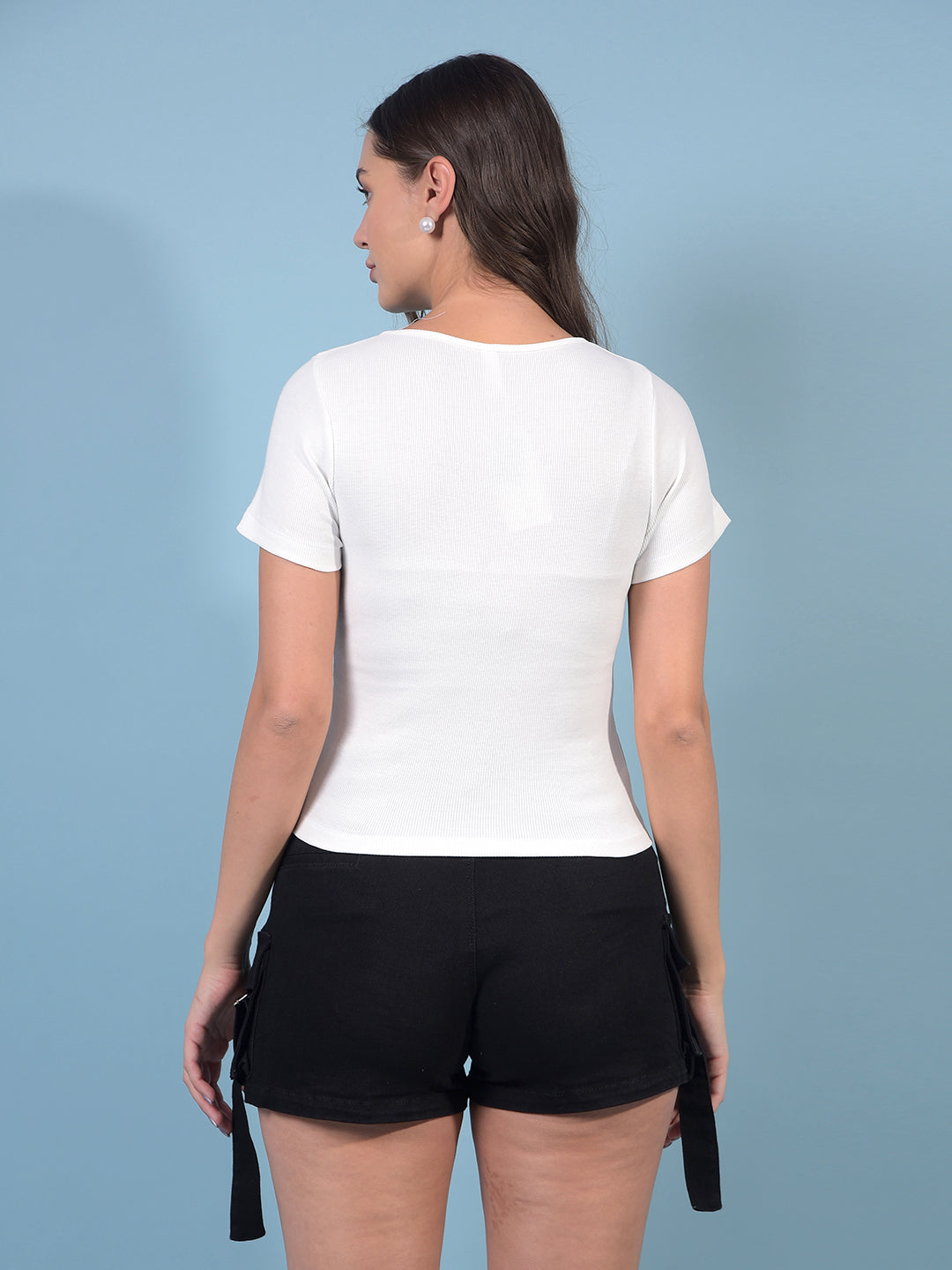 Women's White Jacquard T-Shirt-Women T-Shirts-Crimsoune Club