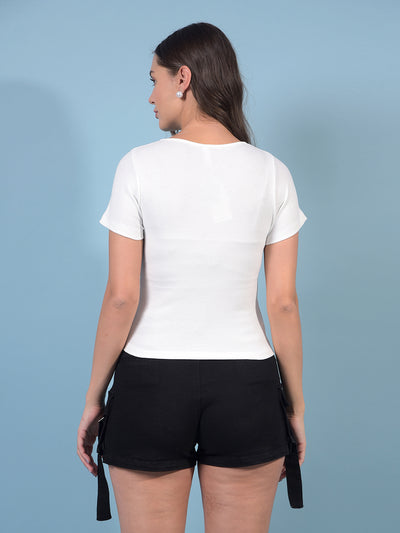 Women's White Jacquard T-Shirt-Women T-Shirts-Crimsoune Club