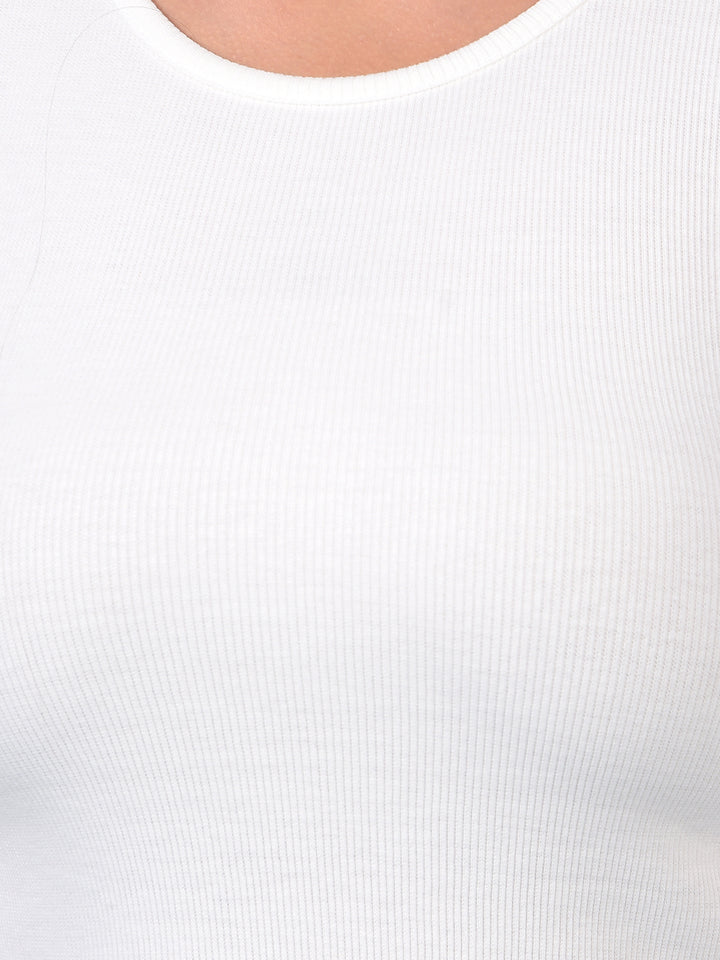 Women's White Jacquard T-Shirt-Women T-Shirts-Crimsoune Club