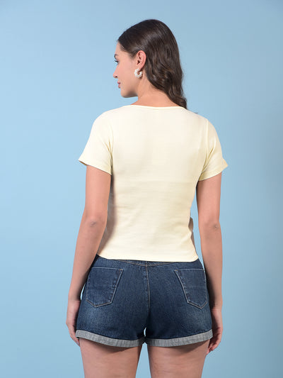 Women's Cream Jacquard T-Shirt-Women T-Shirts-Crimsoune Club