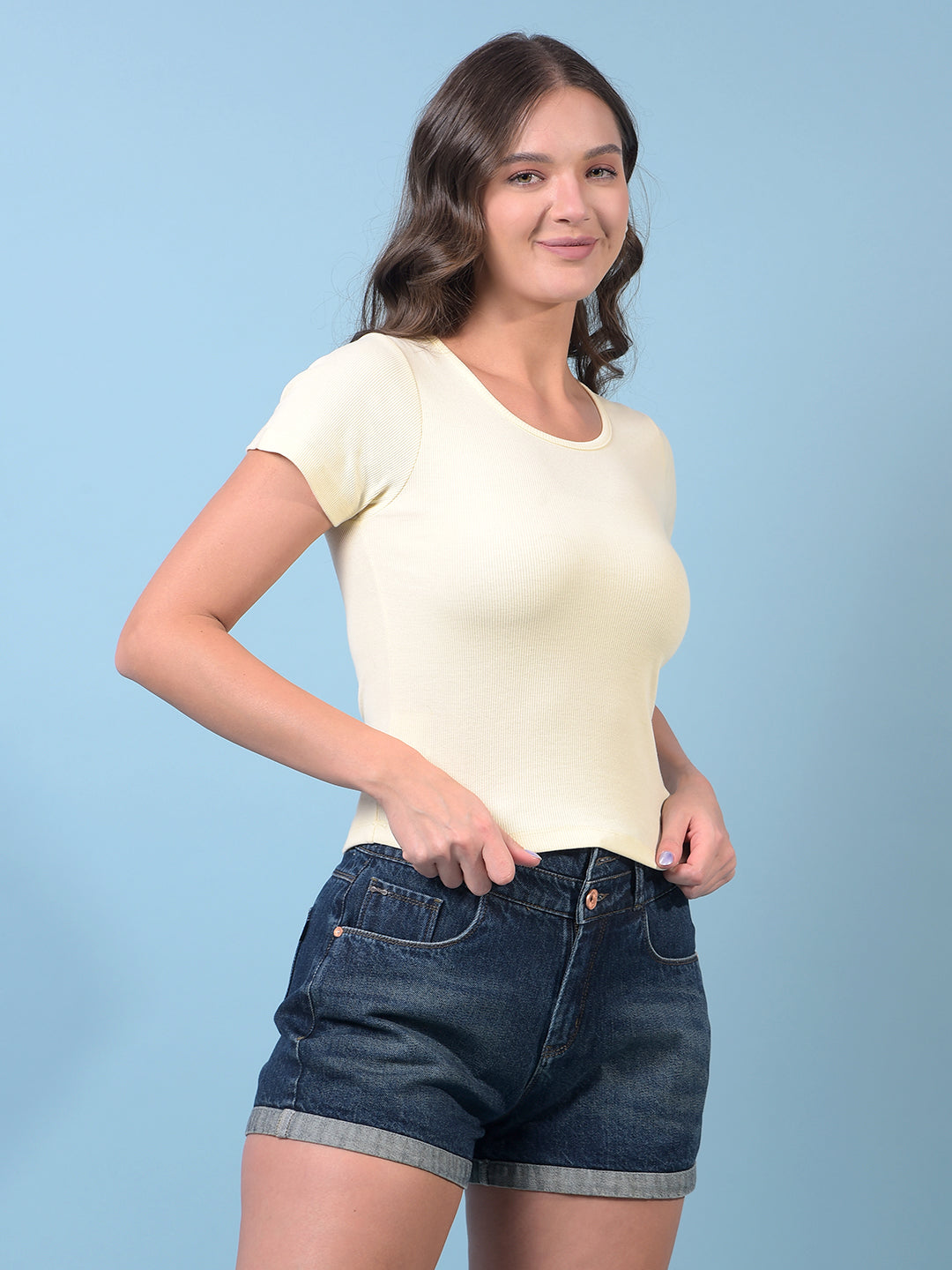 Women's Cream Jacquard T-Shirt-Women T-Shirts-Crimsoune Club