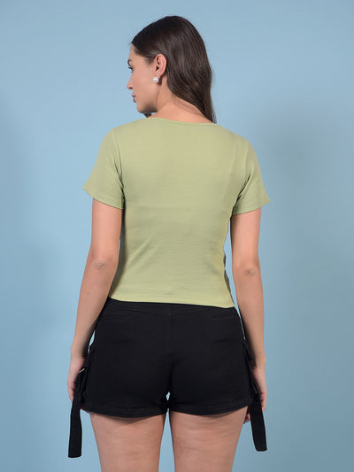 Women's Green Jacquard T-Shirt-Women T-Shirts-Crimsoune Club