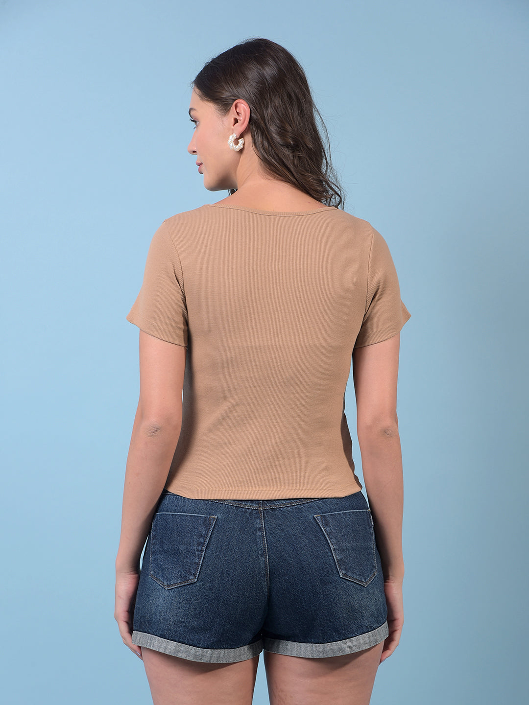 Women's Brown Jacquard T-Shirt-Women T-Shirts-Crimsoune Club
