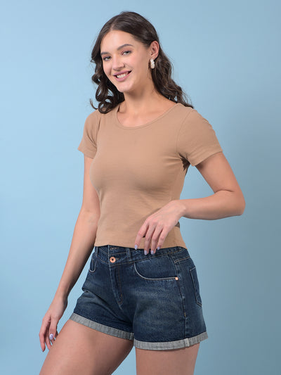 Women's Brown Jacquard T-Shirt-Women T-Shirts-Crimsoune Club