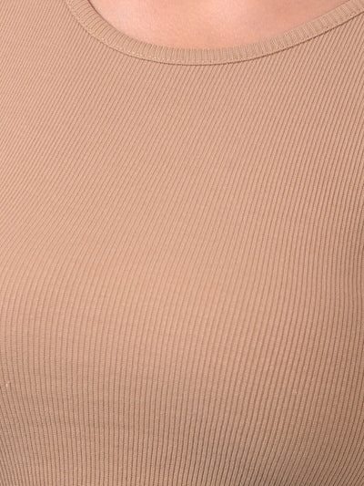 Women's Brown Jacquard T-Shirt-Women T-Shirts-Crimsoune Club