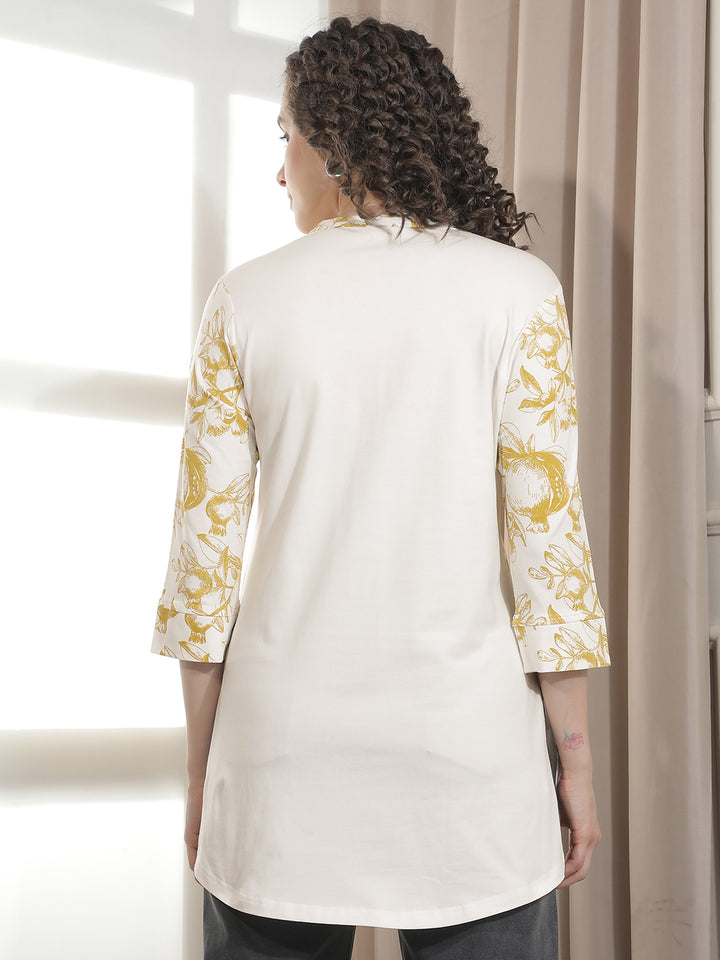 Yellow Floral Printed Kurta-Women Kurtas-Crimsoune Club
