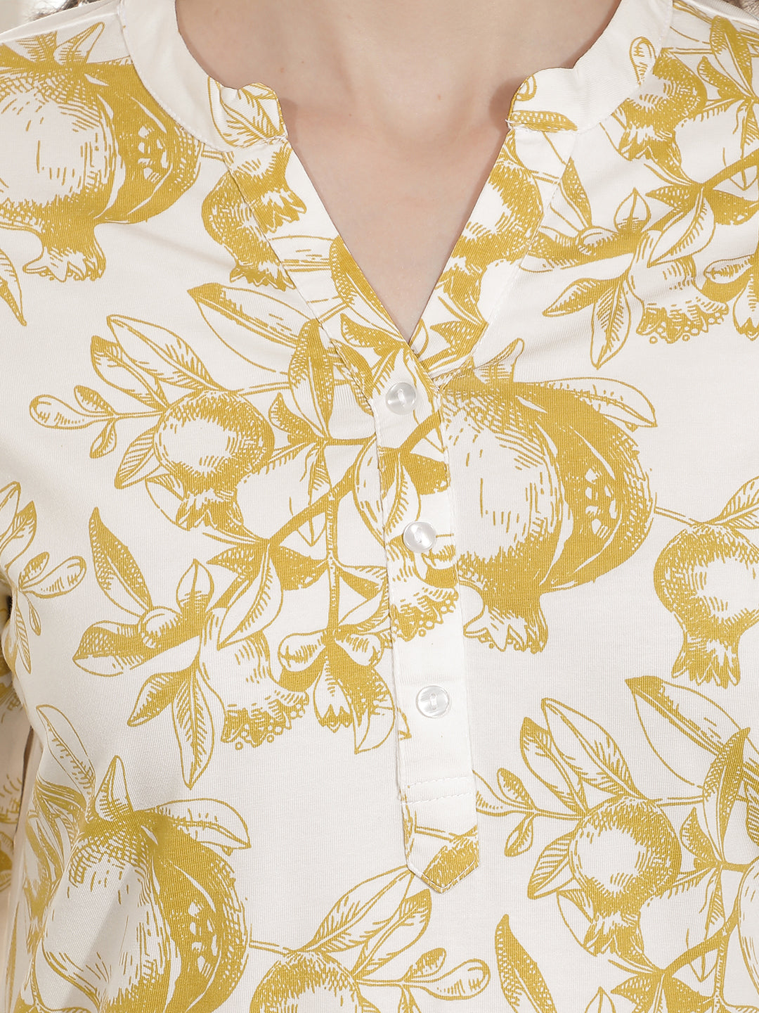Yellow Floral Printed Kurta-Women Kurtas-Crimsoune Club