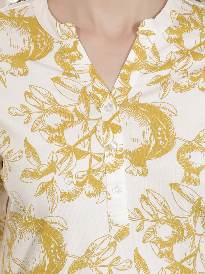 Yellow Floral Printed Kurta-Women Kurtas-Crimsoune Club