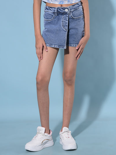 Blue Denim Shorts-Girls Shorts-Crimsoune Club