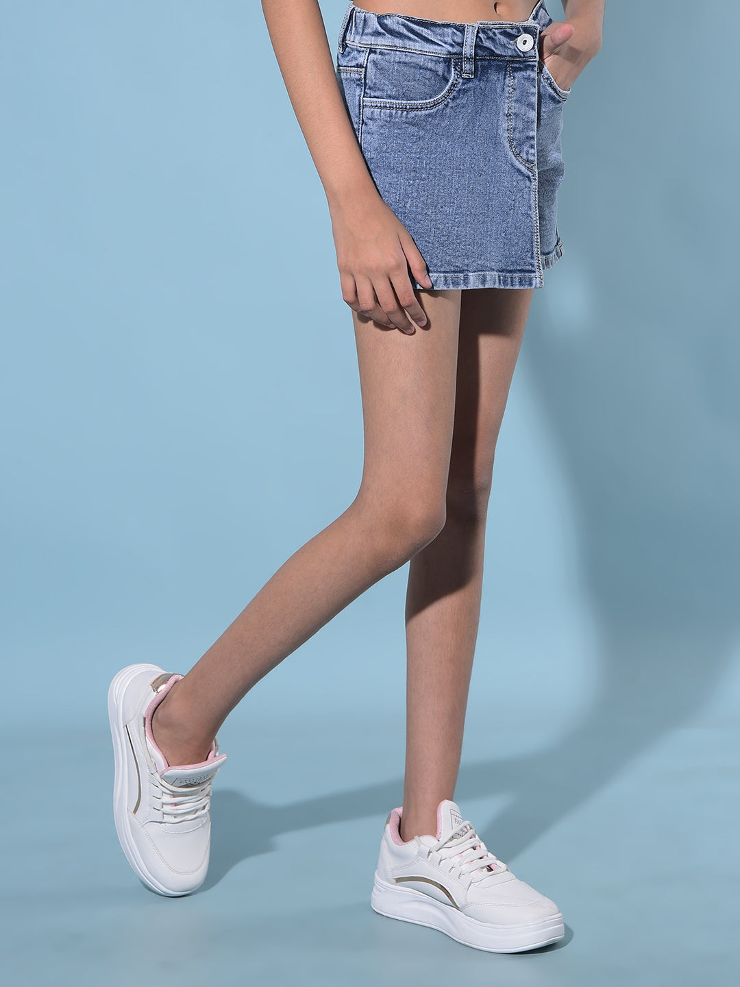 Blue Denim Shorts-Girls Shorts-Crimsoune Club