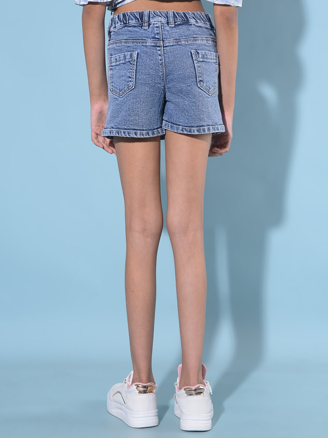 Blue Denim Shorts-Girls Shorts-Crimsoune Club
