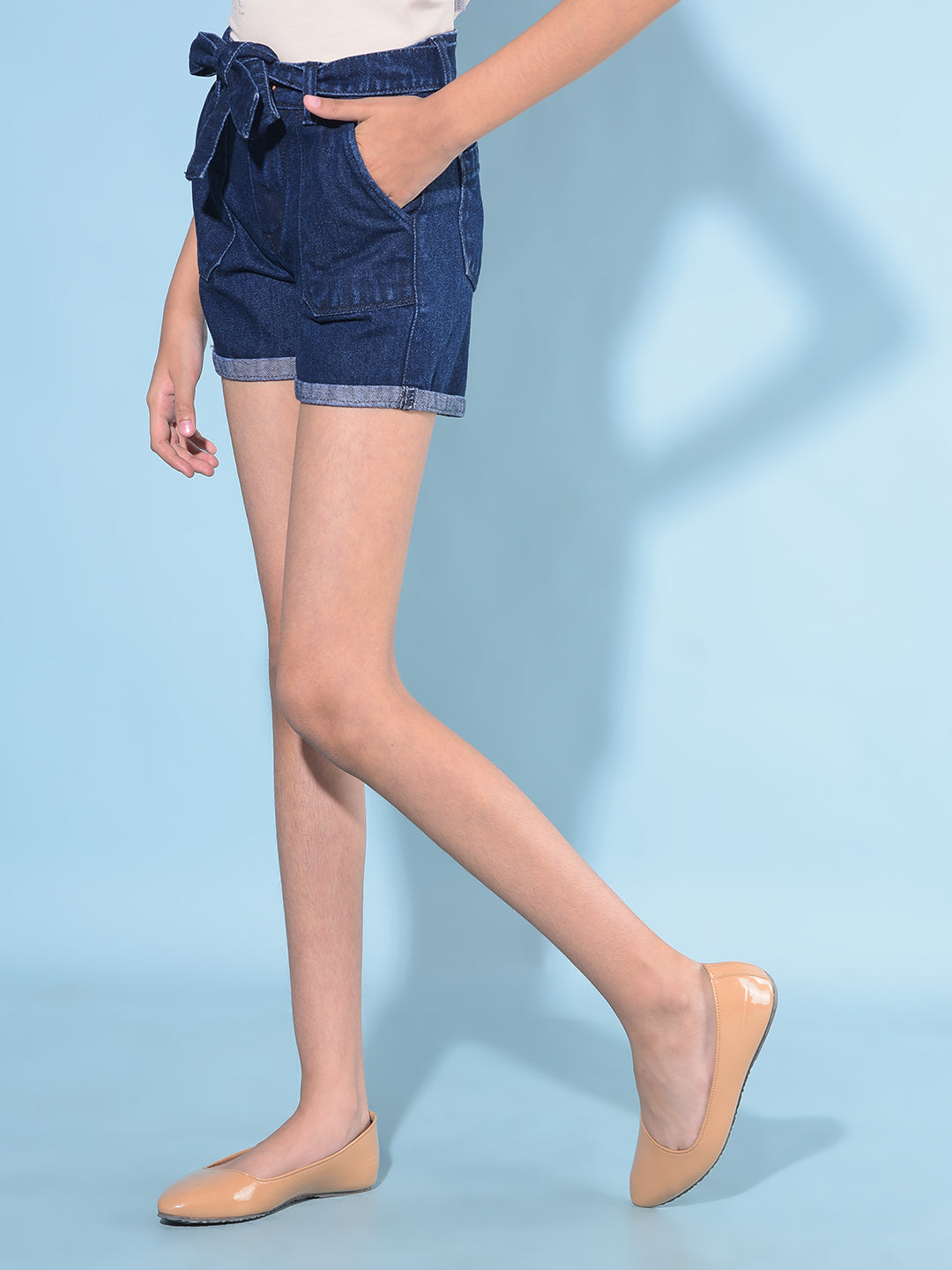 Navy Blue Mid Thigh Hot Pants-Girls Shorts-Crimsoune Club