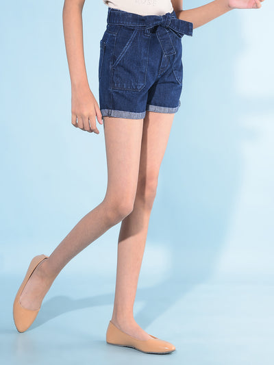 Navy Blue Mid Thigh Hot Pants-Girls Shorts-Crimsoune Club