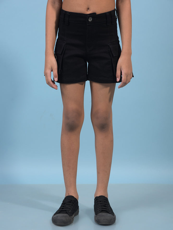 Girl's Black Cargo Shorts-Girls Shorts-Crimsoune Club