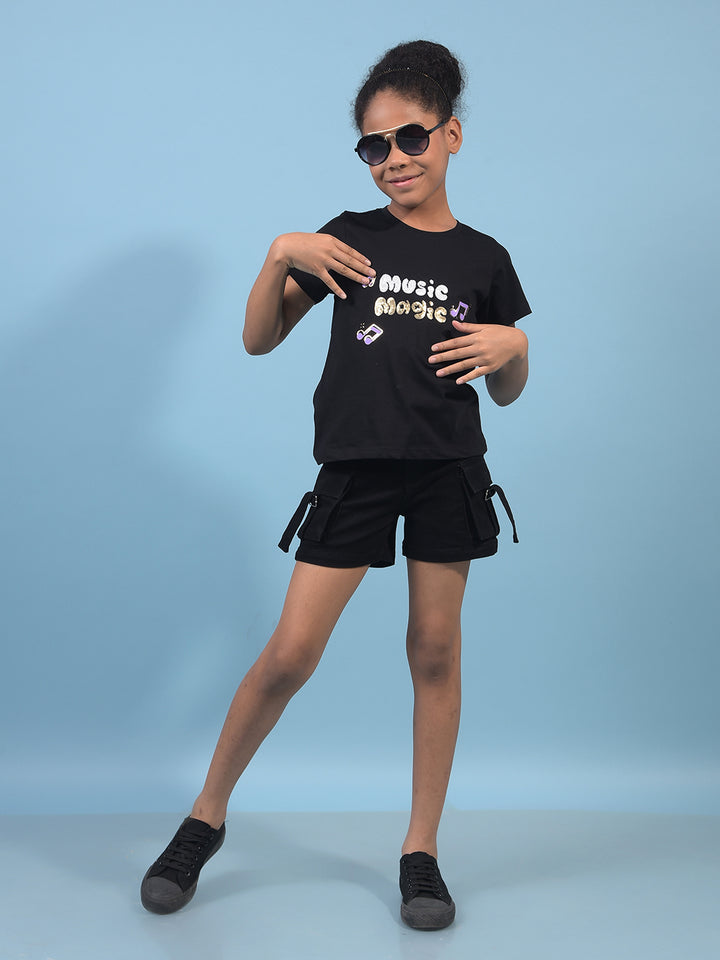 Girl's Black Cargo Shorts-Girls Shorts-Crimsoune Club