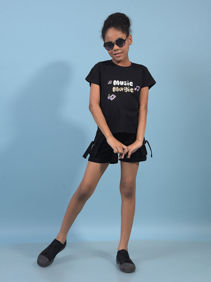 Girl's Black Cargo Shorts-Girls Shorts-Crimsoune Club