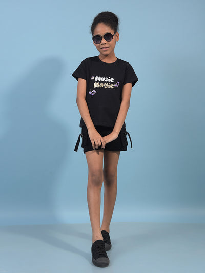 Girl's Black Cargo Shorts-Girls Shorts-Crimsoune Club