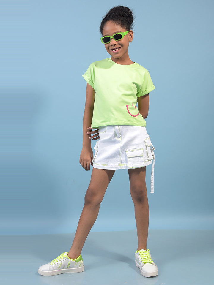 Girl's White Denim Skirt-Girls Skirts-Crimsoune Club