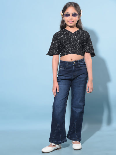 Black Printed 100% Lyocell Cropped Top-Girls Tops-Crimsoune Club