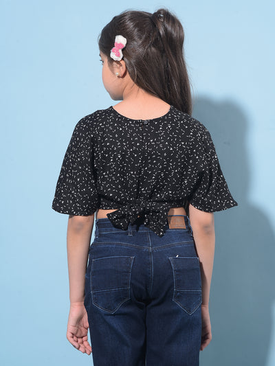 Black Printed 100% Lyocell Cropped Top-Girls Tops-Crimsoune Club