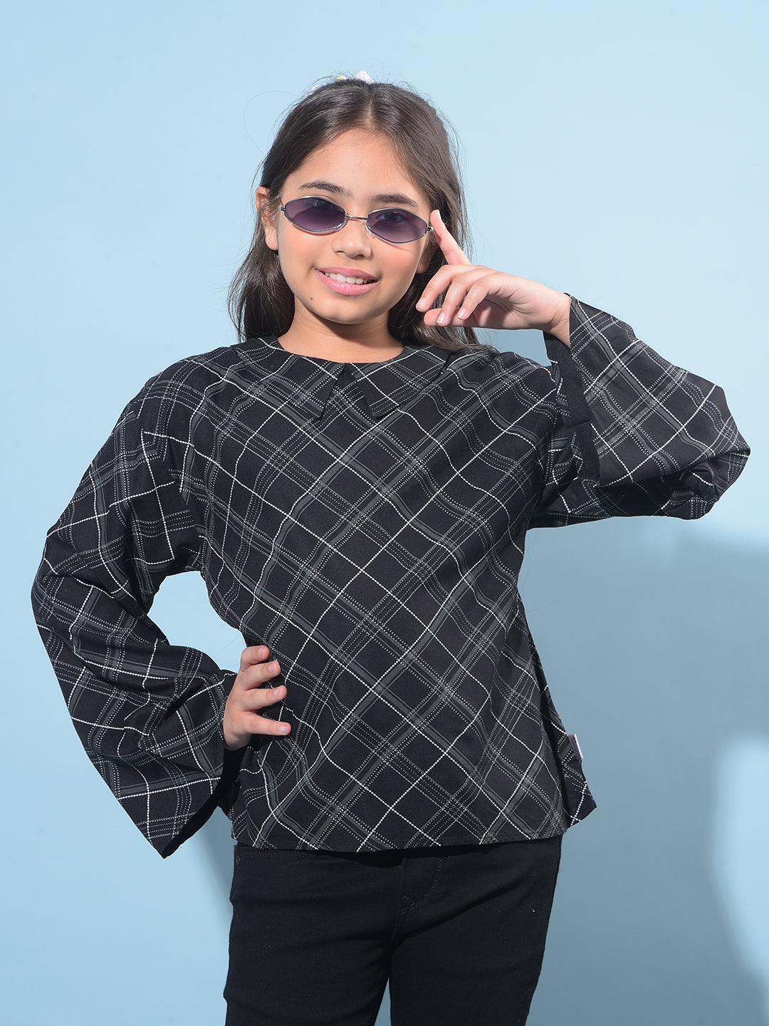 Black Printed 100% Lyocell Top-Girls Tops-Crimsoune Club