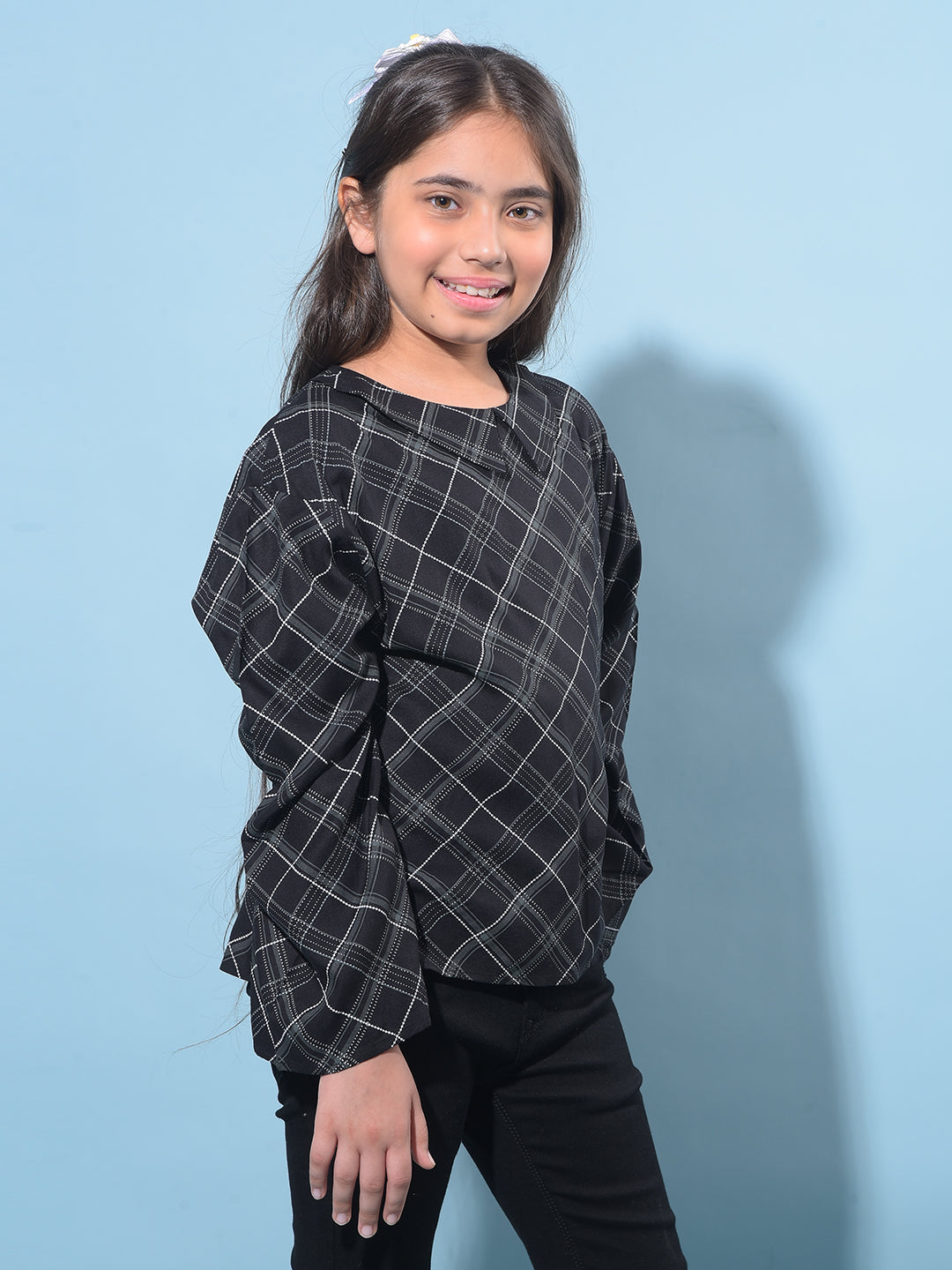 Black Printed 100% Lyocell Top-Girls Tops-Crimsoune Club