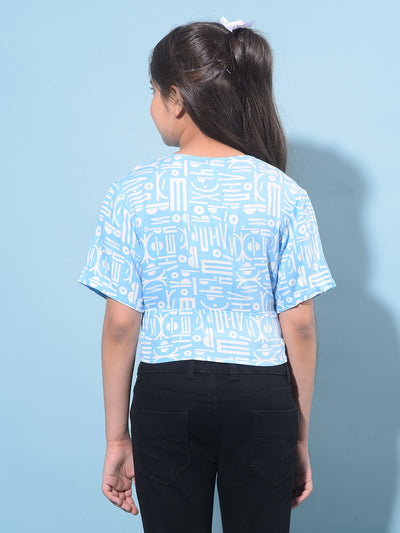 Blue Printed 100% Lyocell Top-Girls Tops-Crimsoune Club