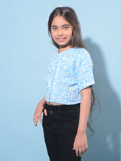 Blue Printed 100% Lyocell Top-Girls Tops-Crimsoune Club