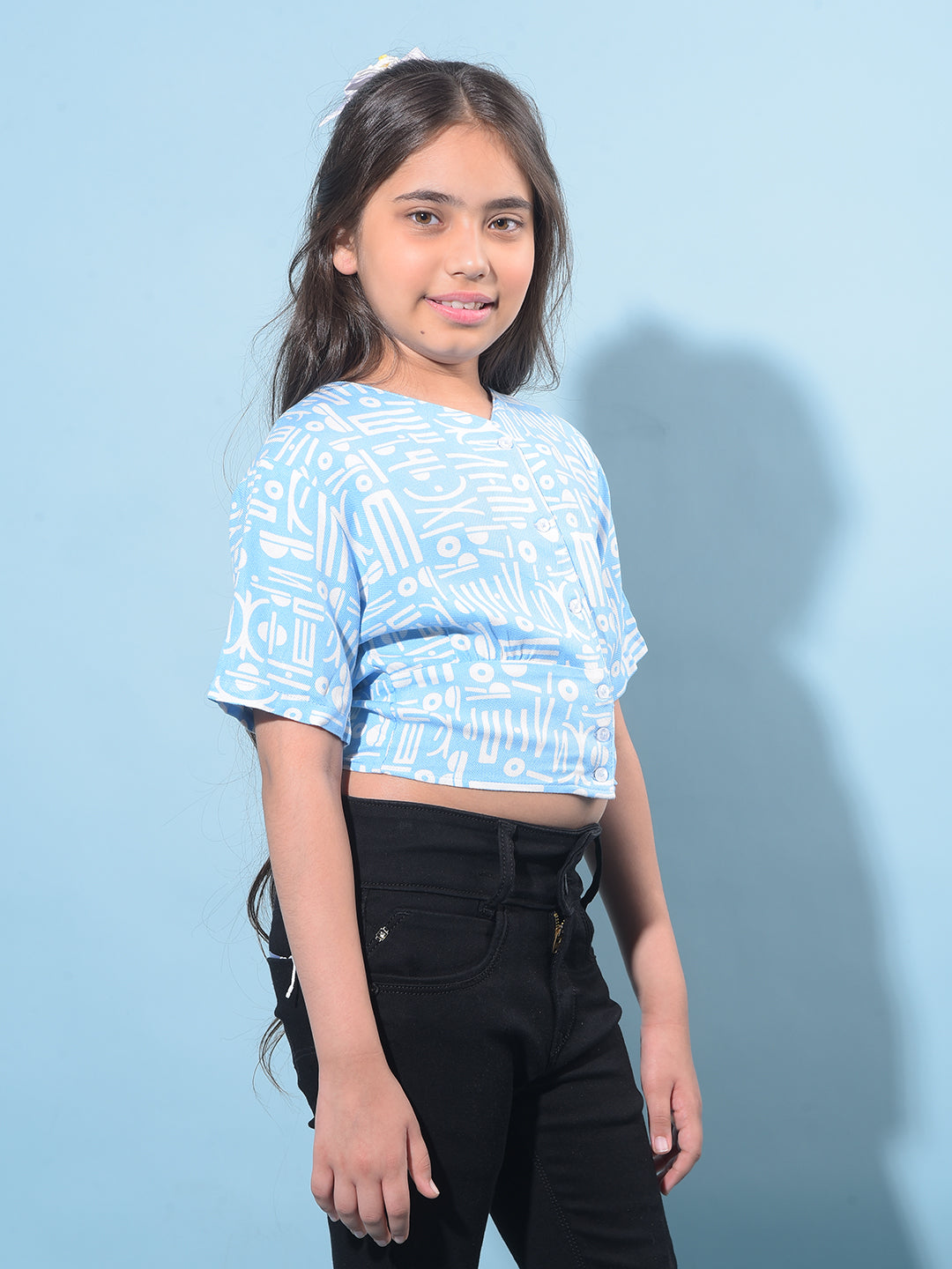 Blue Printed 100% Lyocell Top-Girls Tops-Crimsoune Club