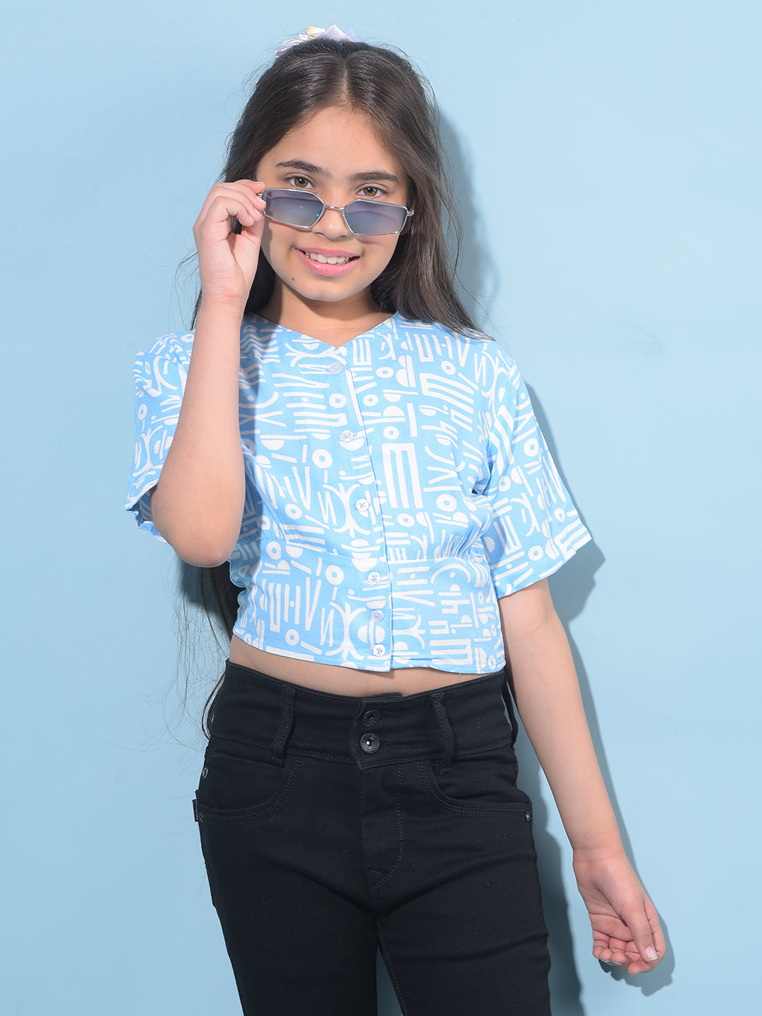 Blue Printed 100% Lyocell Top-Girls Tops-Crimsoune Club