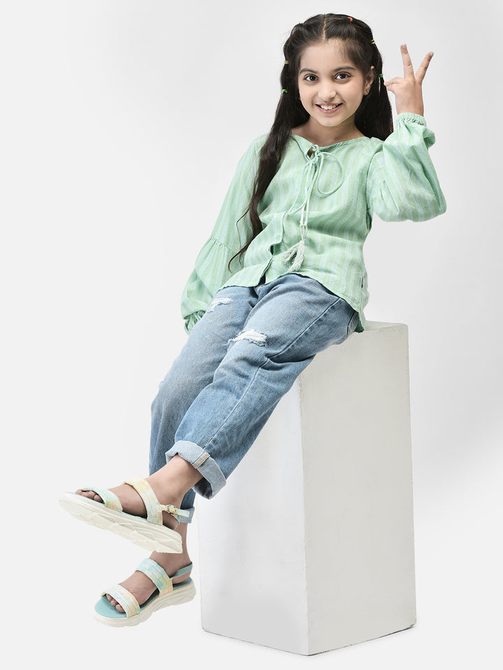 Green Striped Top-Girls Tops-Crimsoune Club