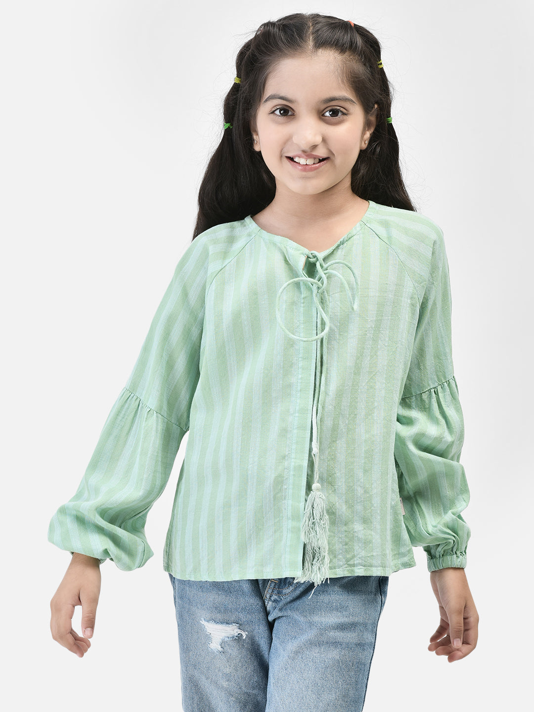 Green Striped Top-Girls Tops-Crimsoune Club