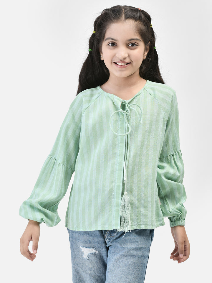 Green Striped Top-Girls Tops-Crimsoune Club