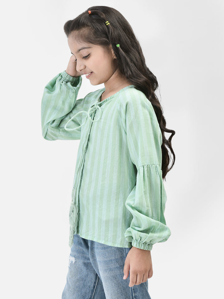 Green Striped Top-Girls Tops-Crimsoune Club