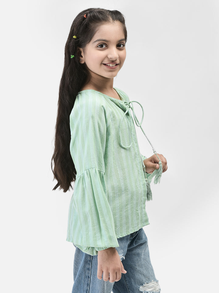 Green Striped Top-Girls Tops-Crimsoune Club