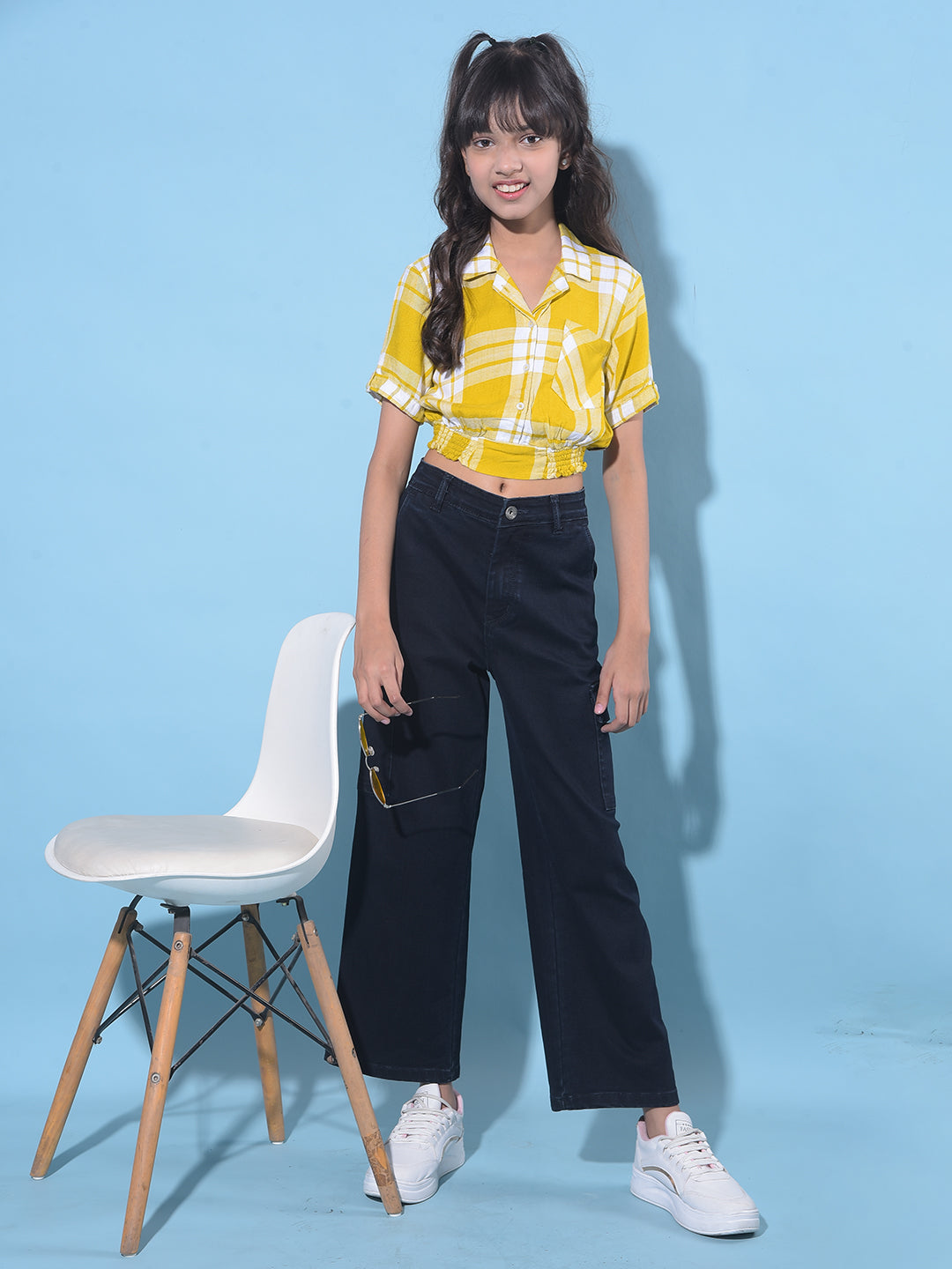 Mustard Tartan Check Crop Length Top-Girls Tops-Crimsoune Club