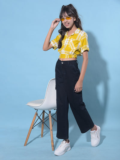 Mustard Tartan Check Crop Length Top-Girls Tops-Crimsoune Club