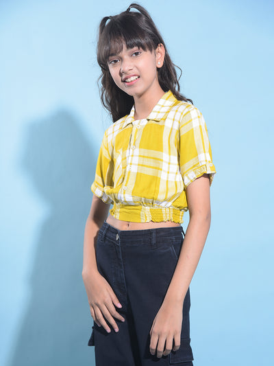 Mustard Tartan Check Crop Length Top-Girls Tops-Crimsoune Club